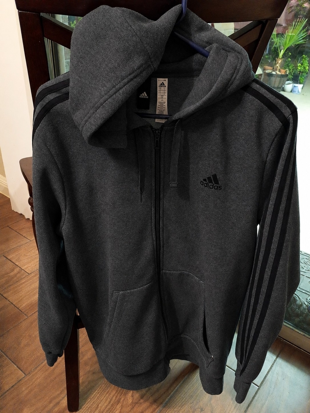 Adidas Dark Gray Zipper Hoodie with Black Stripes